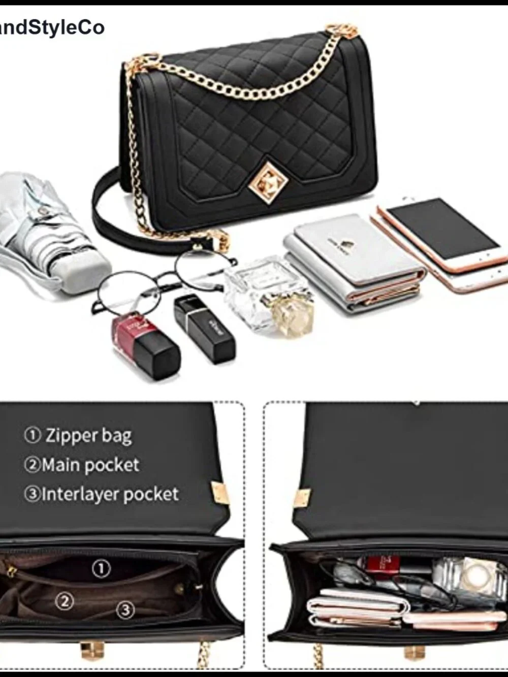 Women's Small Crossbody Bag PU Leather Quilted Purse with Chain Strap